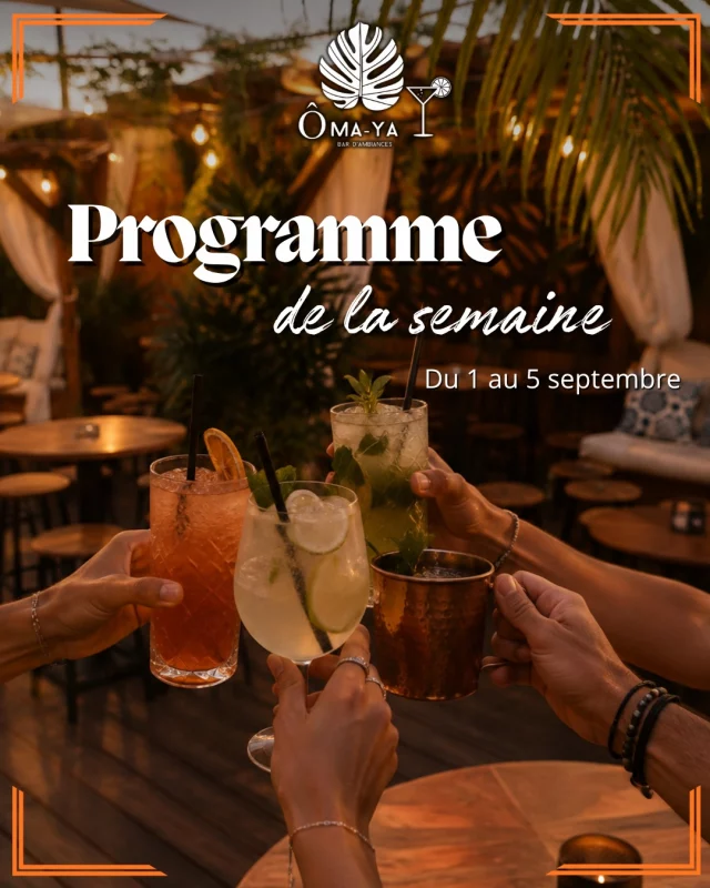 PROGRAMME DE LA SEMAINE 

Une nouvelle semaine commence chez ÔMA-YA… et il y en aura pour toutes les envies !

Mardi — Soirée chill / Cocktails & tapas
Mercredi — Quizz & Blind Test avec DJ RAINIER
Jeudi — Tropik Hall avec DJ SAM
Vendredi — Généraliste avec TOMIX
Samedi — Afro House avec NIKO STAM

Des cocktails, des tapas, du son et surtout… de bonnes vibes jusqu’au bout de la nuit.

📍 12 avenue des Peupliers — Saint-Mitre-les-Remparts
Réservations par SMS : 07 89 35 04 45

Alors, on vous retrouve quel soir ?