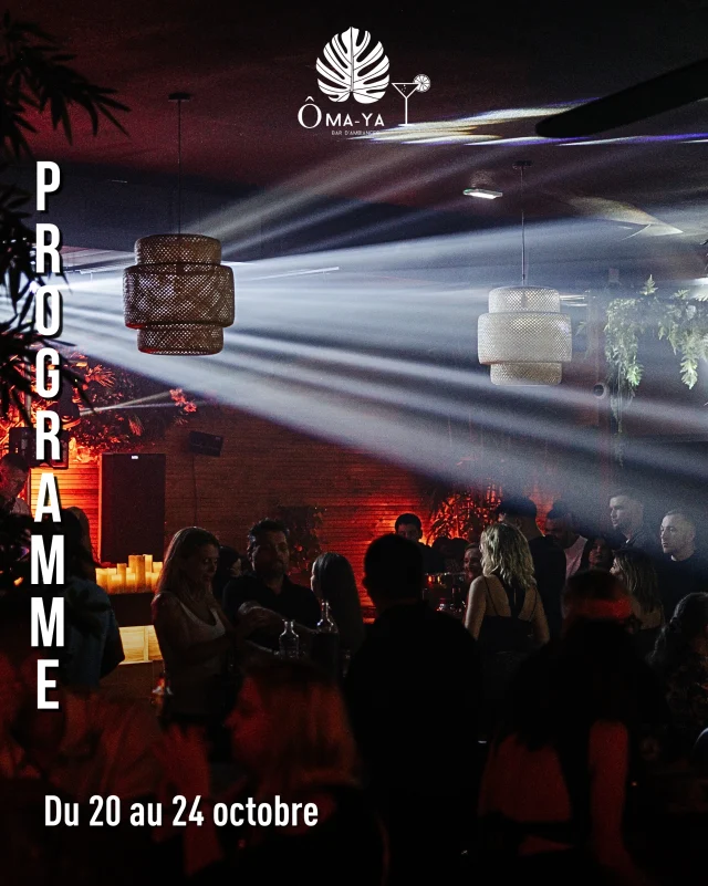 UNE SEMAINE, 5 AMBIANCES À L’ÔMA-YA !

Cette semaine, on varie les plaisirs… et les ambiances !

MARDI 20 18h - 00h30
Tattoo & Voyance avec Veuve Noire et Révela Sens. Une soirée où l’art du tatouage rencontre l’univers de la voyance.

MERCREDI 21 18h - 00h30
Soirée SBK avec Salsa Vanille : salsa, bachata et kizomba au rendez-vous !

JEUDI 22 19h - 02h
Tropik Hall avec DJ Sam : Shatta, Afro & Latino pour faire monter la température !

VENDREDI 23 19h - 02h
John Santi prend les commandes pour lancer le week-end comme il se doit !

SAMEDI 24 19h - 02h
On termine la semaine avec Niko Stam aux platines !

Des cocktails, des tapas, de la musique et surtout… de quoi passer de belles soirées ensemble !

Alors, on se retrouve quel soir ?

📍 ÔMA-YA – Saint-Mitre-les-Remparts